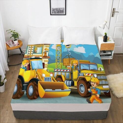 Cartoon Childrens Elastic fitted sheet bed sheet With An Elastic Band 160x200 Mattress Cover Bed cover for kids baby Car crane