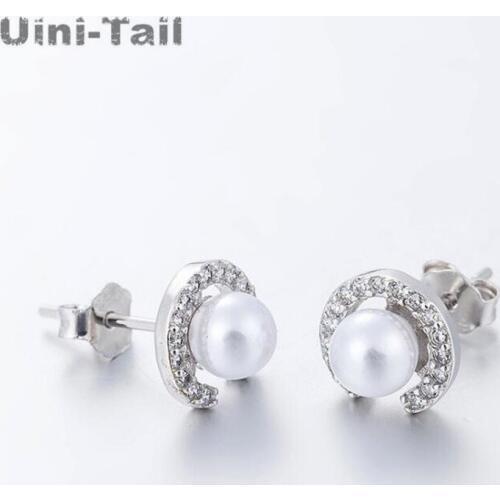 Uini-Tail hot new 925 sterling silver Korean pearl round earrings temperament fashion dynamic high quality earrings GN348