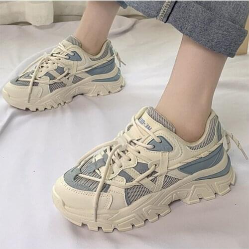 Shoes Womens Autumn 2021 New Korean Color Matching Sports Shoes Round Toe Flat Bottom Increased Fashion Casual Womens Shoes