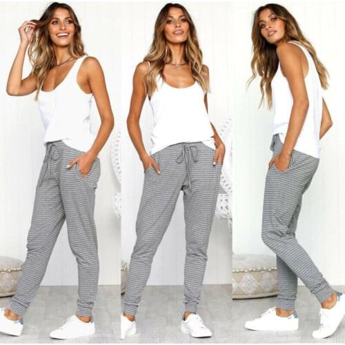 Womens High Waist Stretch Skinny Pencil Pants Striped Long Trousers Denim Leggings Casual Sportswear Sweatpants Jogger