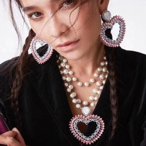 Hollow Heart Pendants Women Drop Earrings Colorful Rhinetone Imittation Pearl Female Earrings pendientes mujer moda 2020 ET1205