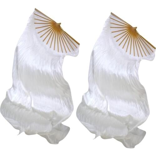 2pcs Dance Fan, 1.8m Long Silk Fan Hand Made Veil Dance Fans