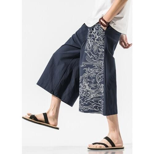 2020 Men Casual Pants Print Retro Wide Leg Chinese Trousers Men Baggy Loose Kung Fu Pants Hanfu Men Online Chinese Store 10919