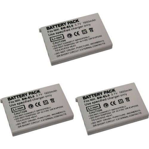 3 pcs 1600 mAh ENEL5 EN-EL5 Battery for NIKON Coolpix 3700 4200 P5000 5200 5900 7900 S10 P3 P4
