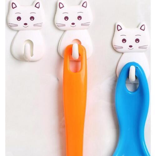 3Pcs Self Adhesive Wall Decor Hooks Cute Cartoon Cat Door Hooks Durable For Kitchen Spoon Sundries Hanger Bathroon Towel Hook