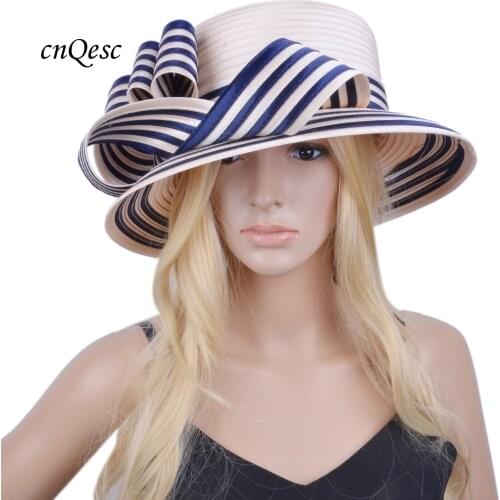 Nude pink navy blue satin hat formal hat for Church Kentucky derby