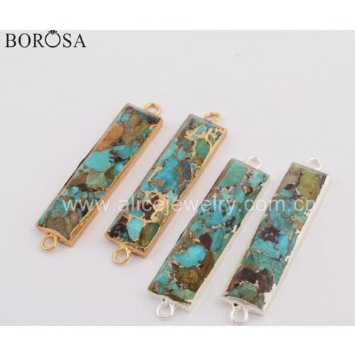 BOROSA 4PCS Silver Color Copper Turquoises Faceted Connector Earth Stone Jewelry Findings for Bracelet G1763 S1763