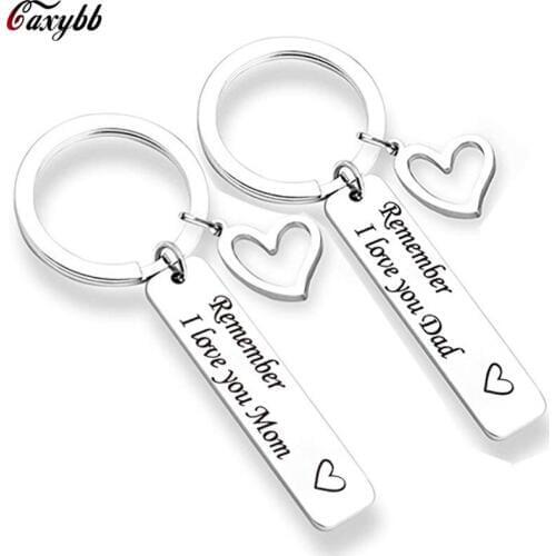 Custom Fashion Keyring Gifts Engraved Remember I Love You Mom Dad Keychain Father Mother Birthday , Fathers Mothers Day Gift