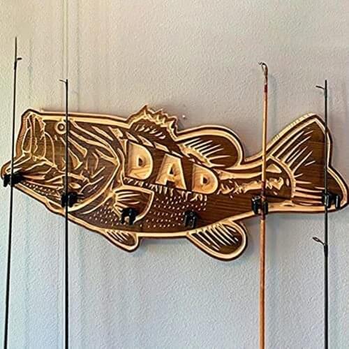 Fishing Rod Holder Decorative Wall Mountable Wood Fathers Day Fishing Pole Rack Wall Mount Modular Gifts for Home Garage