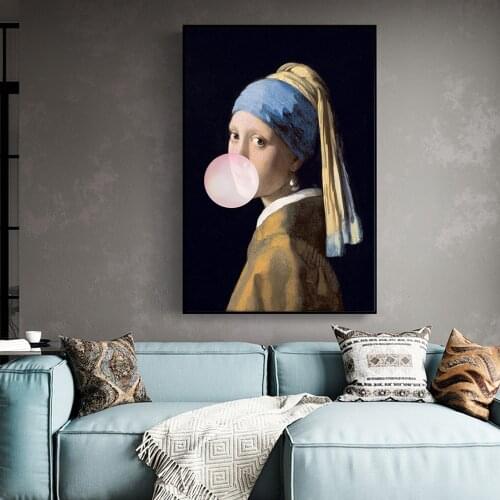 Girl with a Pearl Earring Funny Art Paintings Print On Canvas Famous Art Re-creation Classical Girl with Balloon Art Pictures