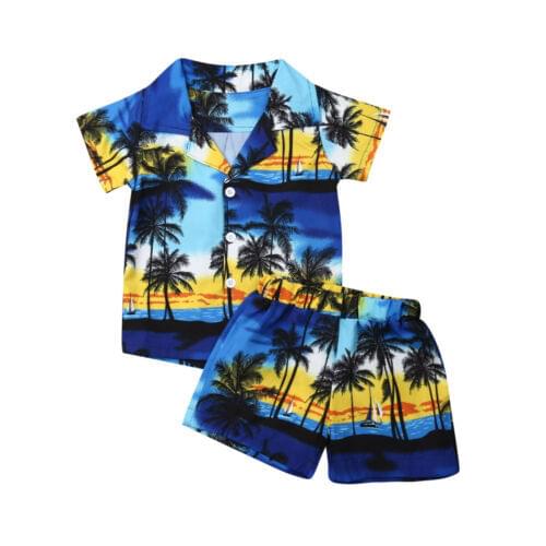 Hawaiian Style 2pcs Toddler Kids Boys Summer Outfits Holiday Shirt+Shorts Set