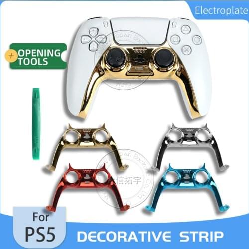 HOTHINK Electroplate Metallic Color Handle Middle Housing Shell for PS5 Decorative Strip Case Cover Replacement for DualSense