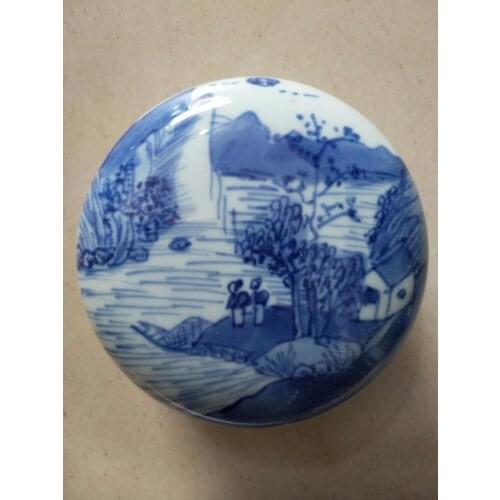 Exquisite Chinese Classical Handwork blue and white porcelain Landscape Small Box, Powder box,Pen wash box,red ink box