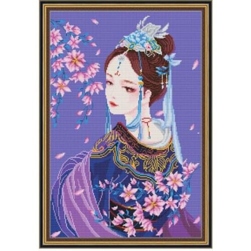 Joy Sunday Cross Stitch Embroidery Needlework Kits Tang Costume Beauty Stamped Patterns Thread 11CT 14CT Counted Home Decor Sets