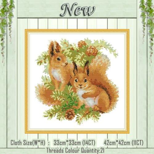 Two squirrels cartoon animal decor painting counted printed on canvas DMC 11CT 14CT kits Cross Stitch embroidery needlework Sets