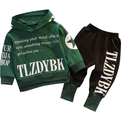 Baby boy clothes boys spring and autumn new letter long-sleeved hooded sweater suit pure cotton casual sports loose sweater suit