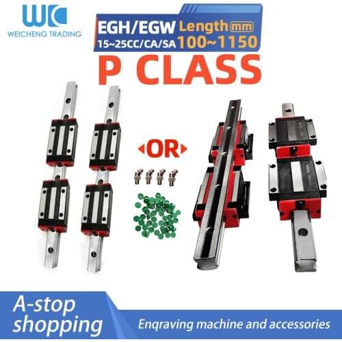 2pcs 100-1150mm P class EGR15 EGH20 EGH25 Square Linear Guide Rail Slide BlockS Carriages 4pcs CNC Router Engraving