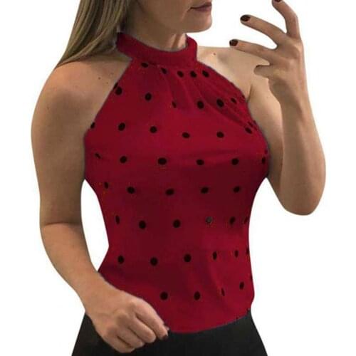 Summer Women Vest Tops Fashion Halter Slims Fit Female Tanks Top Ladies Polka Dot Printed Sleeveless Plus Size Corset Top