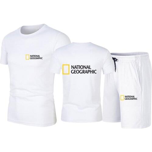 2021 summer fashion and leisure National Geographic magazine mens suit track and field sports short-sleeved T-shirt 2-piece set