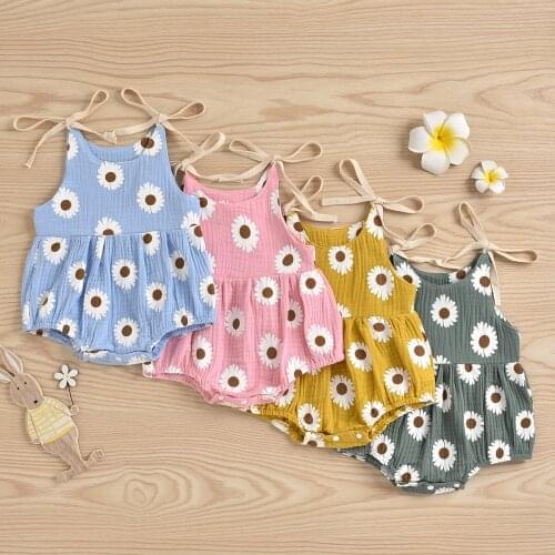 Summer Newborn Baby Girls Clothing Cute Floral printed Strap Sleeveless Romper Jumpsuit Clothes Outfit Sunsuit 0-24M