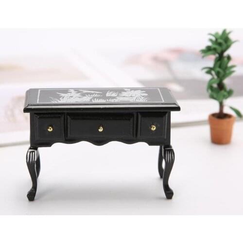 1/12 Scale Dolls House Miniature Desk, Retro Wooden Dressing Table with Drawer,Room Furnishings Decorative