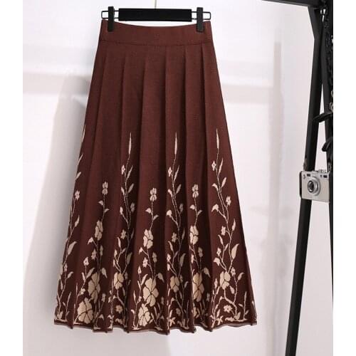 Fashion Plus Size Womens Spring Autumn Skirts 2021 New High-waist Pleated Mid-length Knitted Skirts 198b