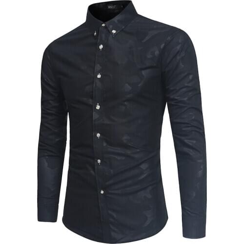2018 New Mens Brand Spring Summer Fashion Camouflage Print Long Sleeve Slim Shirt High Quality Business Casual Dress Shirt XXL