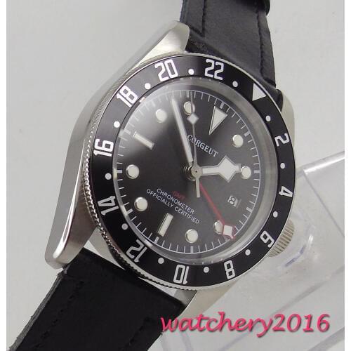 41mm Corgeut Black Dial GMT luminous Sapphire Super automatic movement mens Watch