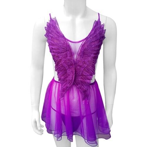 Lolita Sissy Lingerie Skirts with Wings Exotic Dress Cosplay Sexy Transparent Dress Mens Gay Skirt Japanese Costume Cute Angel