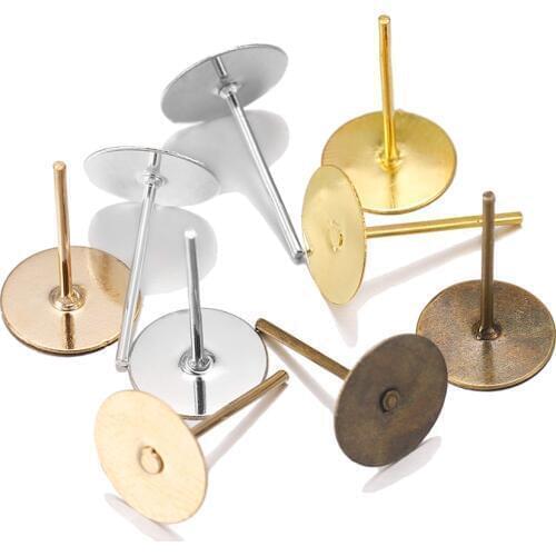 100pcs/lot 4/5/6/8/10 12mm Earring Base Fit Cabochon Cameo Settings Ear Earring Findings Supplies For DIY Jewelry Making