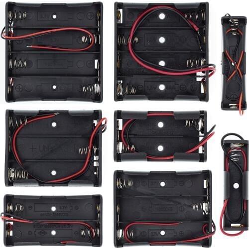 Plastic Standard Size AA/18650 Battery Holder Box Case Black With Wire Lead 3.7V/1.5V Clip