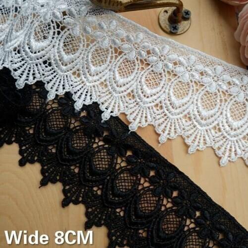 8CM Wide Vintage White Black French Water-soluble Lace Hollow Out Embroidered Flowers Ribbon Clothing Trim DIY Sewing Supplies