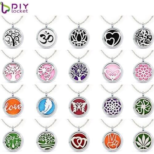 Mix Style Plain Alloy Aromatherapy Jewelry Diffusers 30mm Essential Oil Pendant With Stainless Steel Chain AL106-280