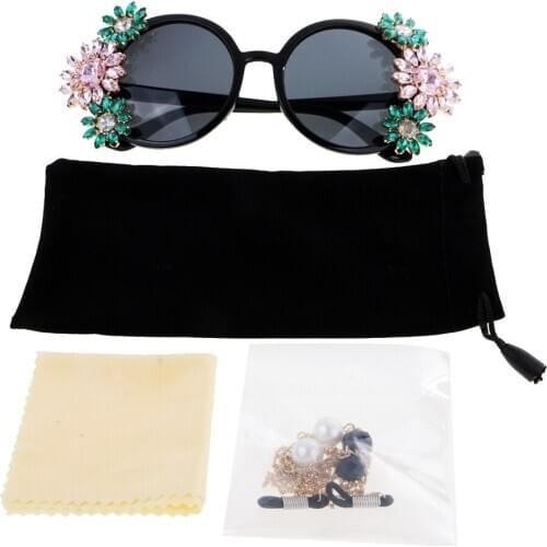 Round Faux Crystal Lens Dance Rave Festival Party Flower Sunglasses Glasses