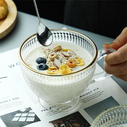 European Style Glass Water Cup Retro Embossed Phnom Penh Sunflower Household Breakfast Oatmeal Coffee Milk Mug Kitchen Drinkware