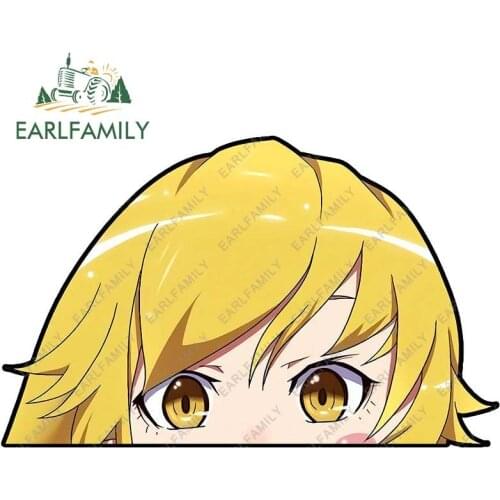 EARLFAMILY 13cm x 8.1cm for Monogatari Series Shinobu Car Stickers And Decals Waterproof Motorcycle JDM Car Door Protector