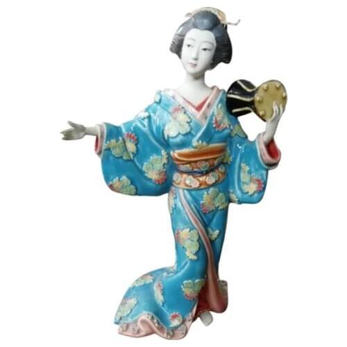 Japanese beauty classic kimono girl Shiwan ceramic doll boy sitting room Bogu shelf pieces girl Beauty figure Sculpture statue