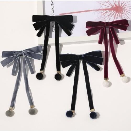 1PC Fashion Retro Fleece clip Female Ponytail Hairgrip Girls Velvet Barrette Bowknot Streamer Hairpin Ribbon Hair Accessories