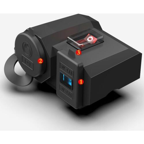 12V-24V USB Motorcycle Cigarette Lighter Charger LED Display Power Bank Cigarette Lighter Socket Splitter Cover Adapter Switch