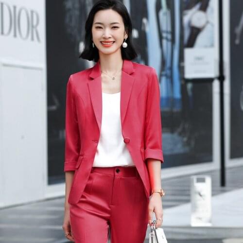 High Quality Fabric Half Sleeve Spring Summer Women Business Suits Formal OL Styles Pantsuits Professional Ladies Trousers Set