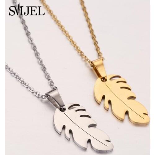 SMJEL Gold Choker Set Fashion Metal Feather Necklaces for Women Stailess Steel Leaf Necklace collar mujer Dropshipping New Year