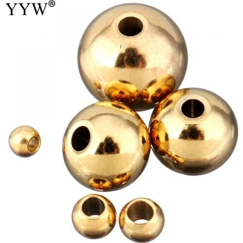 100pcs/Lot Stainless Steel Beads Hole Ball Gold Color Plated For Jewelry Marking Diy Beads Accessories For Necklace Bracele