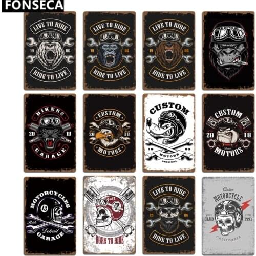 2020 New Motorcycle Skull Wolf Signs Metal Plaques Pub Club Wall Decoration Vintage Metal Tin Sign Home Garage Decor Art Posters