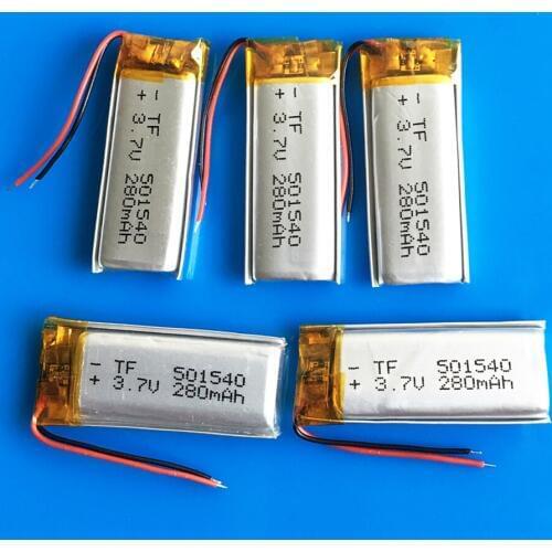 Lot 5 pcs 280mAh 3.7V Polymer lithium Lipo ion battery rechargeable 501540 customized for bluetooth speaker gps video pen