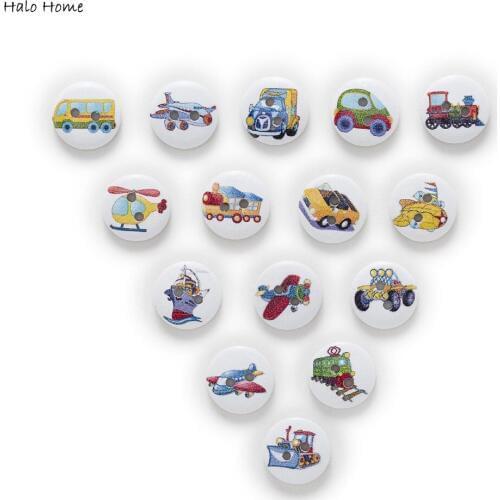 50pcs Mixed Transportation 2 Hole Cartoon Traffic Round Wood Buttons Home Sewing Scrapbooking Clothing Decor 15mm