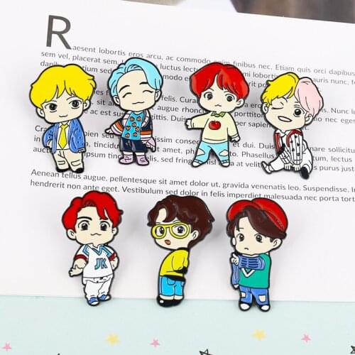 7pcs/Lot Brooch Cute Cartoon Boys Jin SUGA Shape Pins Fashiong Enamle Jewelry Badge Lapel Pin Trinket Gift for party Accessory