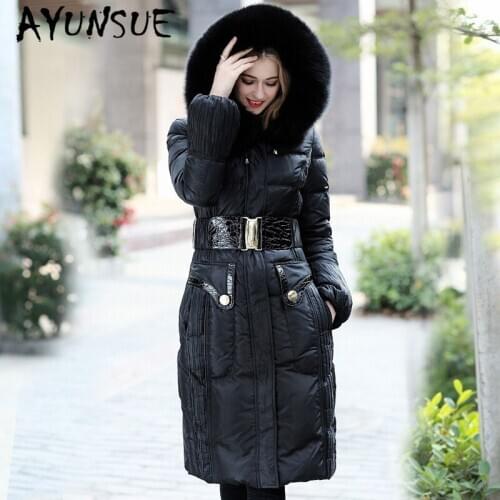 AYUNSUE Luxury Real Fox Fur Hooded Womens Winter Down Jacket Female High Quality Thick Warm Duck Down Coat Woman Parkas U13357