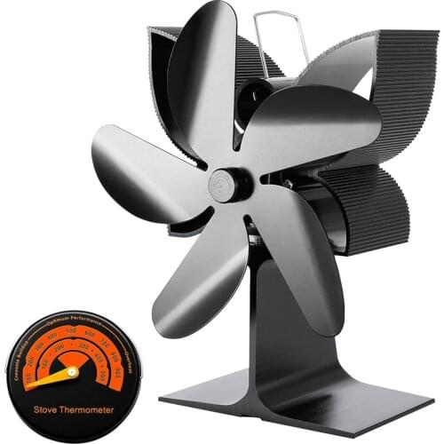Black Fireplace 5 Blades Heat Powered Stove Fan Log Wood Burner Ecofan Quiet Home Fireplace Fan Efficient Heat Distribution