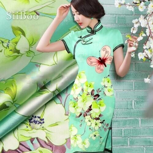 Designer butterfly floral positioning print spandex silk fabric for dress stretch silk tissue cloth tela tejido 19mm SP3884