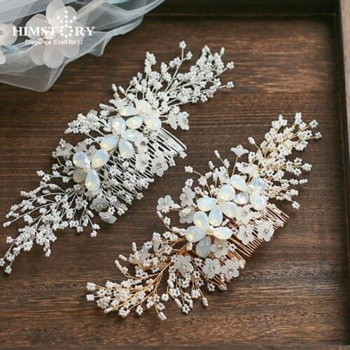Himstory Handmade Romantic Flower Freshwater Pearl Small Beads Wedding Hair Comb Bridal Side Hair Pin Wedding Hairgrips Jewelry
